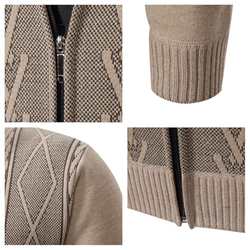 Men's Full Zip Cardigan Sweater Stand Collar Slim Fit Printed Knitwear Casual Ribbed Knitted Sweater4