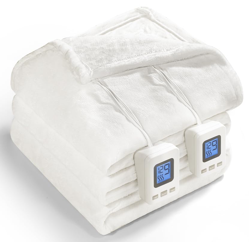 Heated Blanket,Fast Heating&Over-Heat Protect Electric Blanket,Dual Controller,ETL Certification,9 Heat Settings 1-12 Hours Auto Off (White, King 100''×90'')