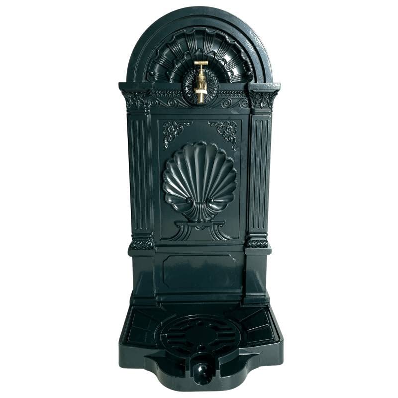 Fontaine de Jardin à Poser Source en Fonte d'Aluminium Patinée Vert avec Robinet Fonctionnel en Laiton 35x40x83cm