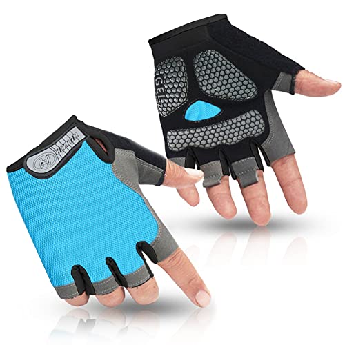 HuwaiH Cycling Gloves Men s Women s Mountain Bike Gloves Half Finger Biking Gloves Anti Slip Shock Absorbing Gel Pad Breathable Cycle Gloves (Sky Blue, Medium)