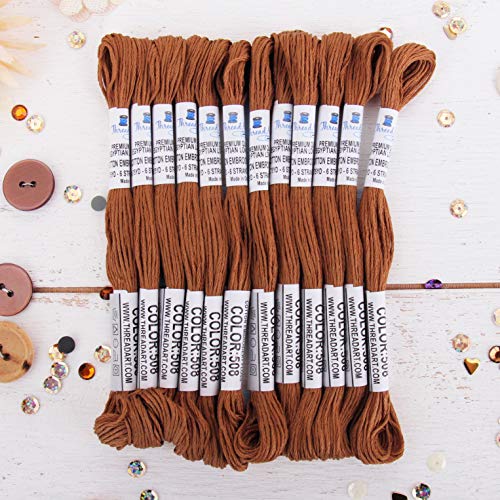 Image of 12 Skeins ThreadArt Cotton Embroidery Floss, Brown | Long fiber cotton embroidery floss for cross stitch, hand embroidery and bracelets. Six-strand floss separates easily.