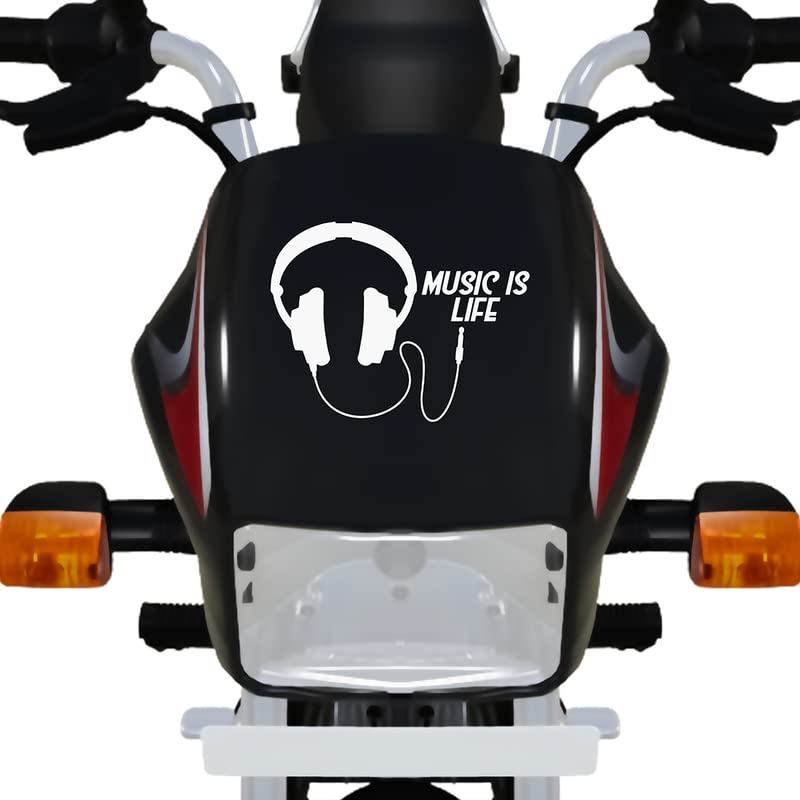 Dikoria Music is Life Bike Sticker for Racer Bike, Sports Bike, Scooter, Scooty | White Color Standard Size (6x6 Inch) | Design-Music is Life Bike Sticker White-406