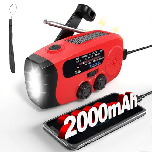 Wind Up Radio Wind Up Torch Solar Emergency Radio with 2000mAh Power Bank for Charging Emergency Survival Kit with LED Light& AM/FM SOS Alarm for Outdoor Camping Hiking Portable Survival Equipment
