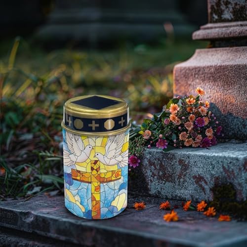 Image of Cemetery Solar Lights for Grave, Pigeon Cross Sun Pattern Outdoor Decor, Outdoor Garden Waterproof Path Lights for Night Outside