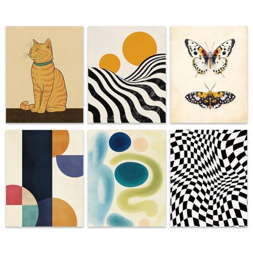 GOMAKERER 6pcs D'Impressions Murales Abstraites et Modernes Affiches Esthétiques D'Art Mural Rétro Bauhaus Affiches Esthétiques Cool et Funky pour la Chambre Bureau Décorations pour la Maison