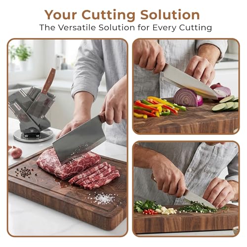 Image of HomeEssentials 4-Piece Stainless Steel Knife Block Set, 360 Rotating Swivel Base, Ergonomic Rosewood Handles & Fan-Style Protective Sheaths - Professional Chef Knife Set for Contemporary Kitchens