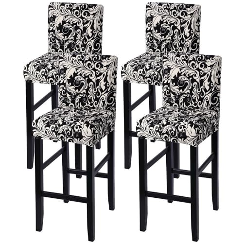 Image of SearchI Bar Stool Covers Set of 4, Stretch Washable Barstool Seat Covers, Counter Height Chair Covers for Kitchen Dining Room Cafe (Black Flower)