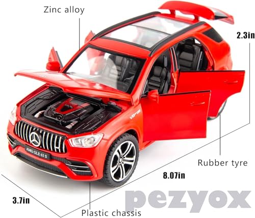 Image of 1 /32 Scale Benz AMG GLE 63S SUV Toy Car, Alloy Diecast Collectible Pull Back Car Model with Light and Sound Toy Vehicles for Adults Boys Girls Gift Toy (Red)