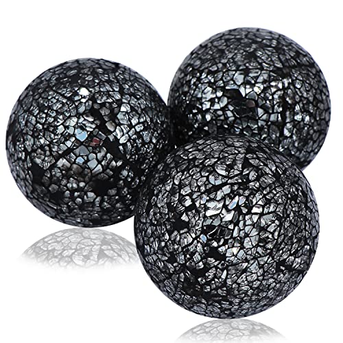 3 Stück Mosaik-Glaskugeln 8 cm dekorative Kugeln Tafelaufsatz Kugeln dekorative Glaskugeln für Tafelaufsatz, Schüsseln, Vasen, Esstischdekoration (schwarz) Cover