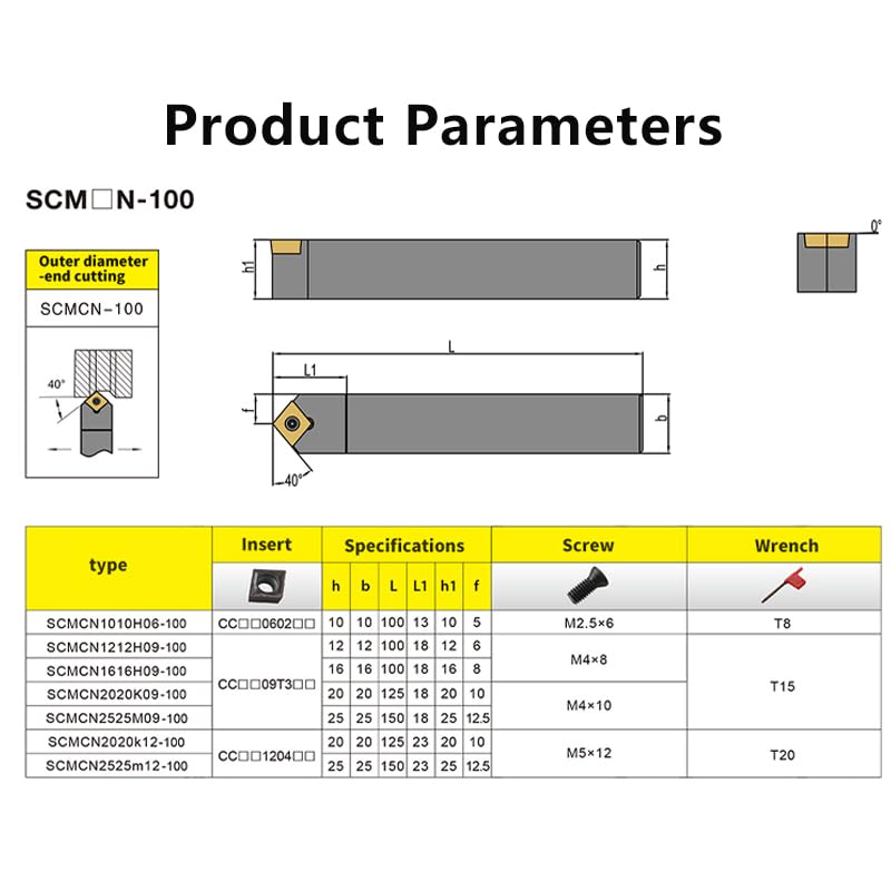 1pc External Turning Tool SCMCN-100 SCMCN1010 SCMCN1616 SCMCN2020 SCMCN2525 Obtuse Angle Cutter Bar CNC Lathe Bar Turning Holder(SCMCN1010H06-100)