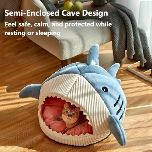 Lit pour chat requin lavable avec sol antidérapant pour petit chien en intérieur - 7