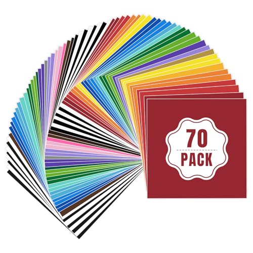 Lya Vinyl 70 Stück Klebefolien Vinylfolie Plotter, Glänzend Plotterfolie Vinyl (30.5cm x 20.5 cm) - Plotterfolie Selbstklebend für DIY-Geschenke, Tasse, Fenster, Keramik, Kunststoff