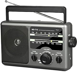 AM FM Portable Radio Battery Operated Radio by 4X D Cell Batteries Or AC Power Transistor Radio with and Big Speaker, Standard Earphone Jack, High/Low Tone Mode, Large Knob