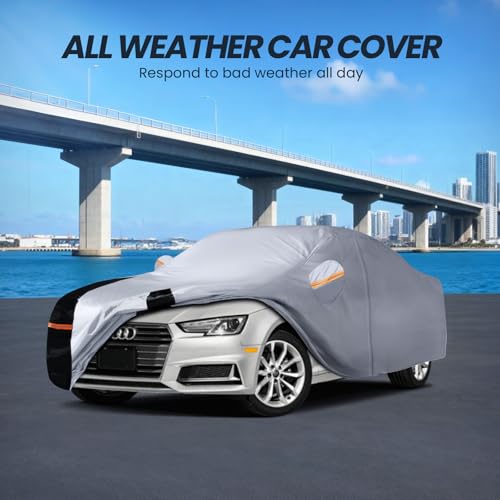 Image of Multi-Layer Car Cover Custom Fit for Audi A4 (2007-2026), 100% Waterproof All Weather for Automobiles, Gift with Towel, Heavy Duty Car Covers for Rain Sun UV Protection with Door Zipper.