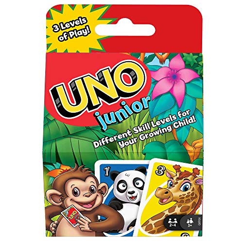 Mattel Games Juego de cartas UNO Junior, juego de mesa para niños con dibujos de animales (Mattel GKF04)