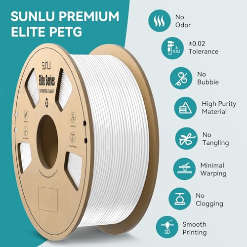 Image of SUNLU Official Elite PETG Filament 1.75mm - 1kg(2.2lbs) Strong 3D Printer Filament, 1.75mm Dimensional Accuracy + /- 0.02mm, 320 Meters, White