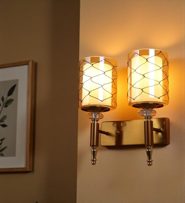 Image of ELAINTE Premium Wall Light | | Elegant Glass Wall Lamp for Living Room & Hallway | 3 Years Warranty | Free Bulb (Lunara-Double)