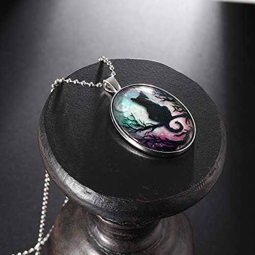 YWMAN Cat Moon Cameo Necklace - Vintage Gothic Oval Frame Pendant Necklace Mystic Witch Jewelry Gift Accessories4