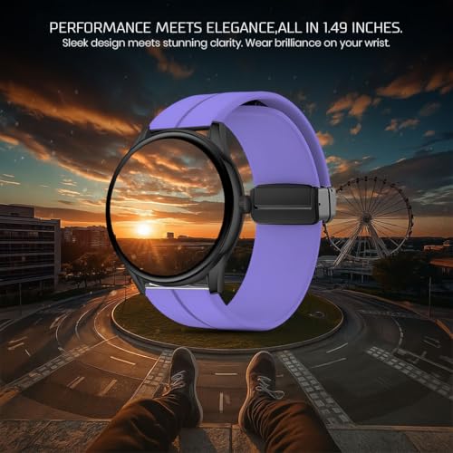 Image of PunnkFunnk Glavito Round Dial Smartwatch 1.49 inch AMOLED Display, 100+ Sports Modes, IP67, Health Tracking, Bluetooth Calling, Crown Control, 100+ Watch Faces for Men & Women (Magnetic Purple)