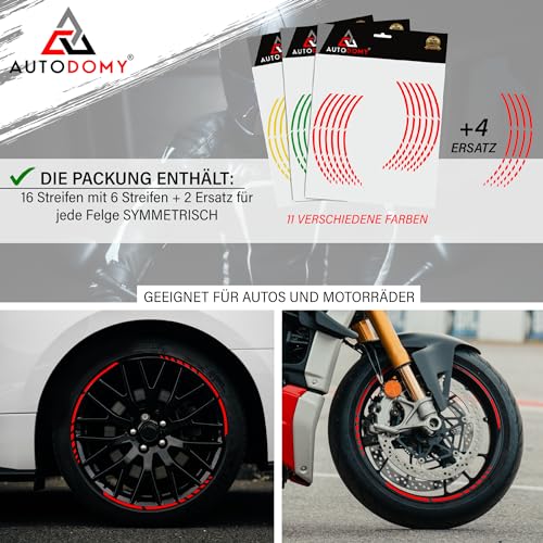 Autodomy Felgenrandaufkleber Komplettset für 2 Räder von 15\ bis 19\ Zoll | Felgen Aufkleber Motorrad Sport Design Widerstandsfähig Gegen Regen und Sonne (Weiß)