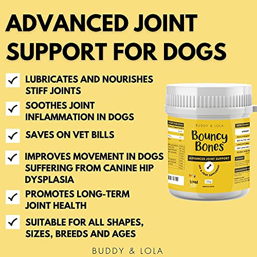 Buddy & Lola Joint Supplements For Dogs With Glucosamine, Chondroitin, Green Lipped Mussel - 10 Key Dog Vitamins, Bouncy Bones Helps with Pain Relief & Joint Support, Aids Stiff Joints - Image 3
