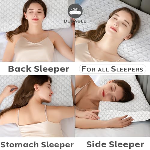 Image of AYKA Cooling Foam Cervical Memory Foam Pillow for Neck & Shoulder Pain Relief | Orthopedic Contour Pillow for Sleeping & Spinal Alignment | Ergonomic Support | 2-Year Warranty (Set of 4)