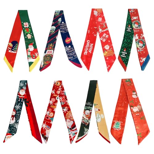 QTMY 8 Pack Christmas Purse Scarf for Bags Silk Head Scarf for Hair Handbag Women Hair Neck Scarves Gifts,143