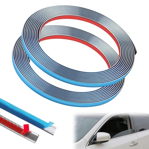 MISIQIMA 2 Pièces Bande Voiture pour Chrome 6 mm × 5 m, PVC Bande Chromée Autocollante, Argenté Chromé Moulure pour la Décoration de Voitures, Murs,...