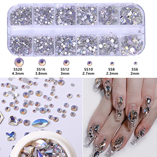 Belicey 2120Pcs Blue-White Nail Rhinestones Crystals Glass Gems Stones Multi Shapes Sizes Silver Glass Round Beads Flatback Rhinestones Gems For Nail Diy Crafts Clothes Shoes Jewelry #TOP2