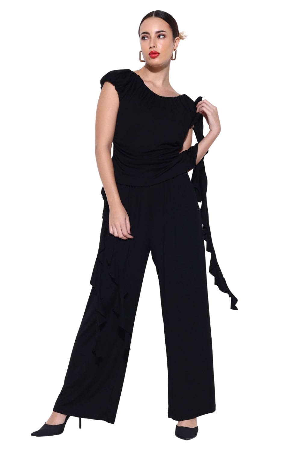 showoffff Edition Women's Black Co-Ords Set with Ruffle Detail-CHN-2808_Black-P-picture-41