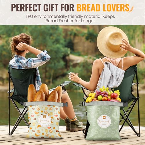 2 Pack Bread Bags for Homemade Bread, 17\"×13\" Reusable Bread Bag for Fresh Keeping with Lining & Zipper, Freezer Safe & BPA Free, Gift Giving (Green & Yellow)