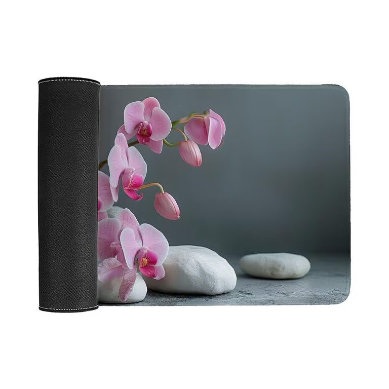 Tappetino Mouse Gaming XXL 1600 x 800 mm Tappetino Antiscivolo Sottomano Da Scrivania Per Mouse e Tastiera, Con Base In Gomma Antiscivolo, Mouse Pad Orchidea Statua di pietra, Regalo per Uomo L-645