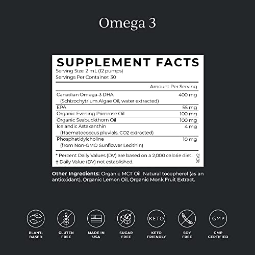 Cymbiotika Dha Vegan Omega 3 Supplement, Epa & Astaxanthin 4Mg Liquid Supplement, Supports Brain Development, Vision & Heart Health, Keto, Gluten Free, Fish Oil Free, Lemon, 2 Oz #TOP3