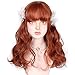 AISI QUEENS Long Wavy Ginger Wig Red Orange Wig with Bangs For Women Natural Curly Synthetic Orange Hair Lolita Wig with Wig Cap