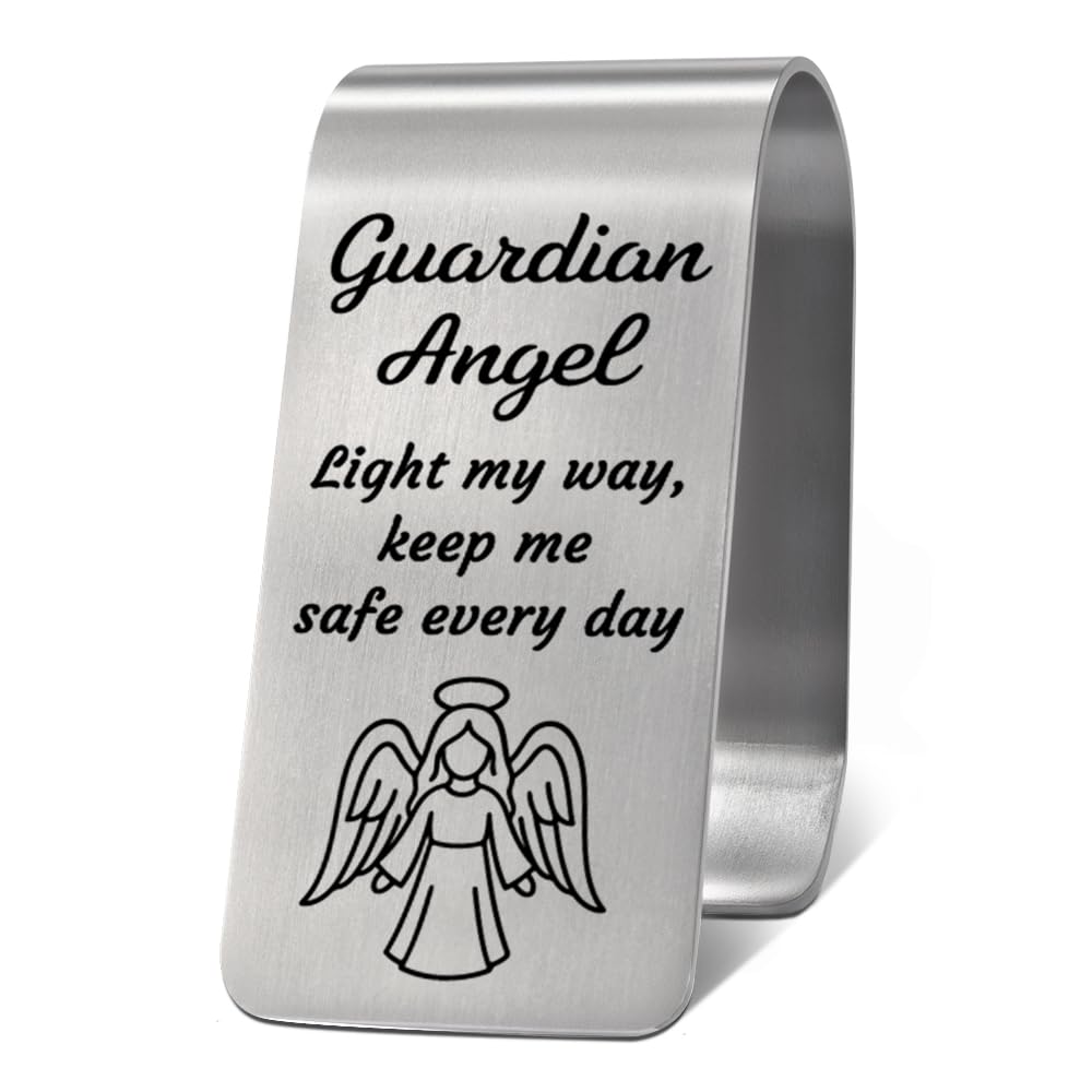 Guardian Angel Light My Way Keep Me Safe Every Day Visor Clip for Cars, Car Visor Clip Gifts for Drivers, Guardian Angel Prayer Cars Charm, Safe Travels Gifts for Women Men, Car Accessories