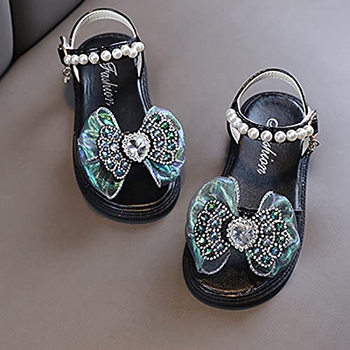 Toddler Sandals Summer Sandals Princess Girl Open Toe Sandals Bow Knot Children Fashion Soft Bottom Shoes (a-Black, 8.5 Toddler)4
