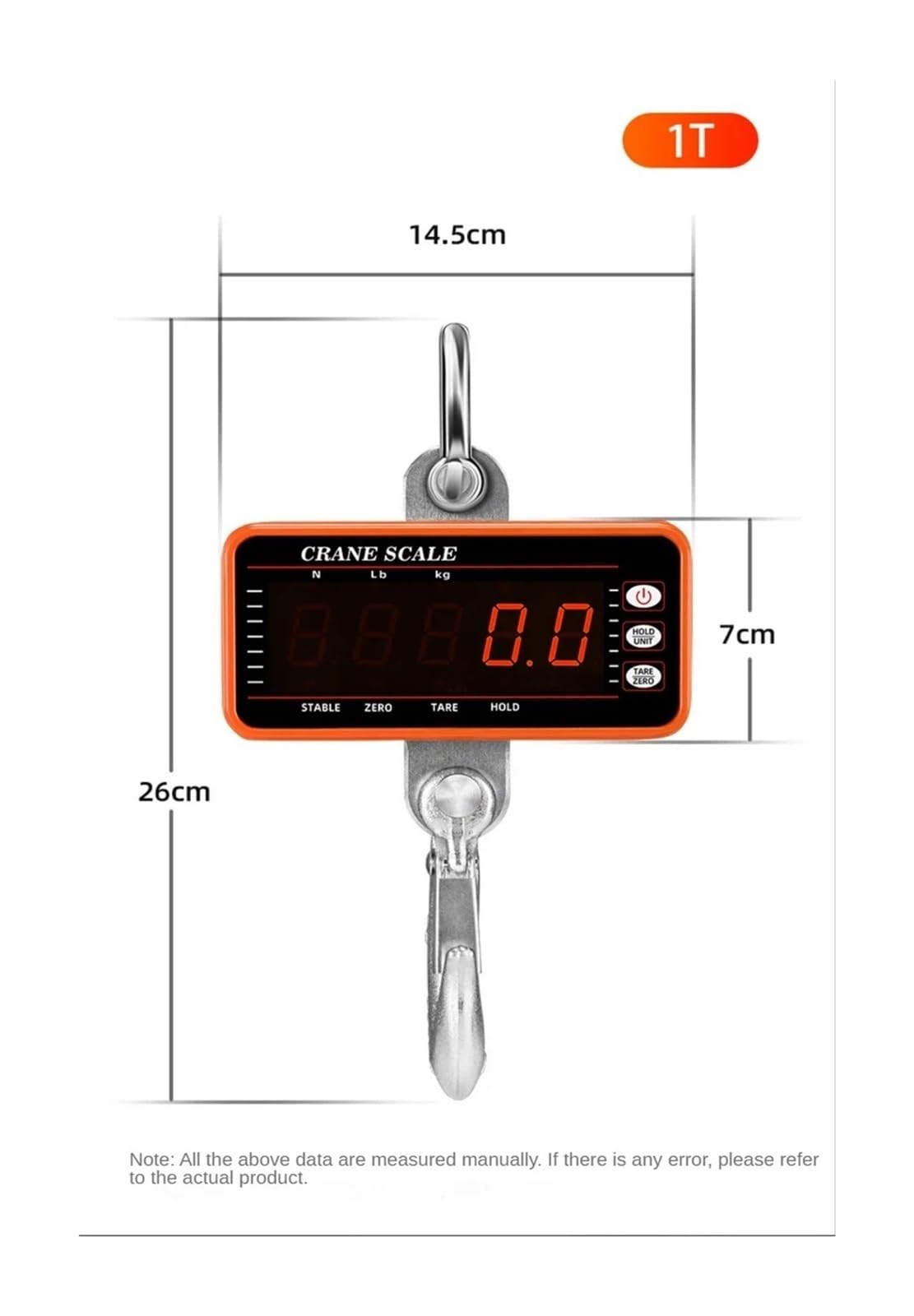 Escala colgante, 1000kg/500kg Báscula digital colgante para grúa | Incluye mando inalámbrico, pantalla digital legible y construcción resistente para almacenes, talleres y pesaje industrial.