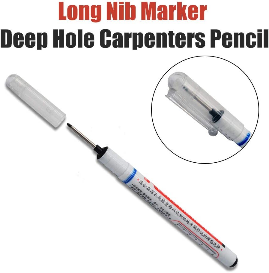 tooloflife Permanent Marker for Carpenter's Work 0.7-1 mm Extra Long Tip Waterproof Marker Pen for Marking of Hard to Reach Areas Black 15PCS
