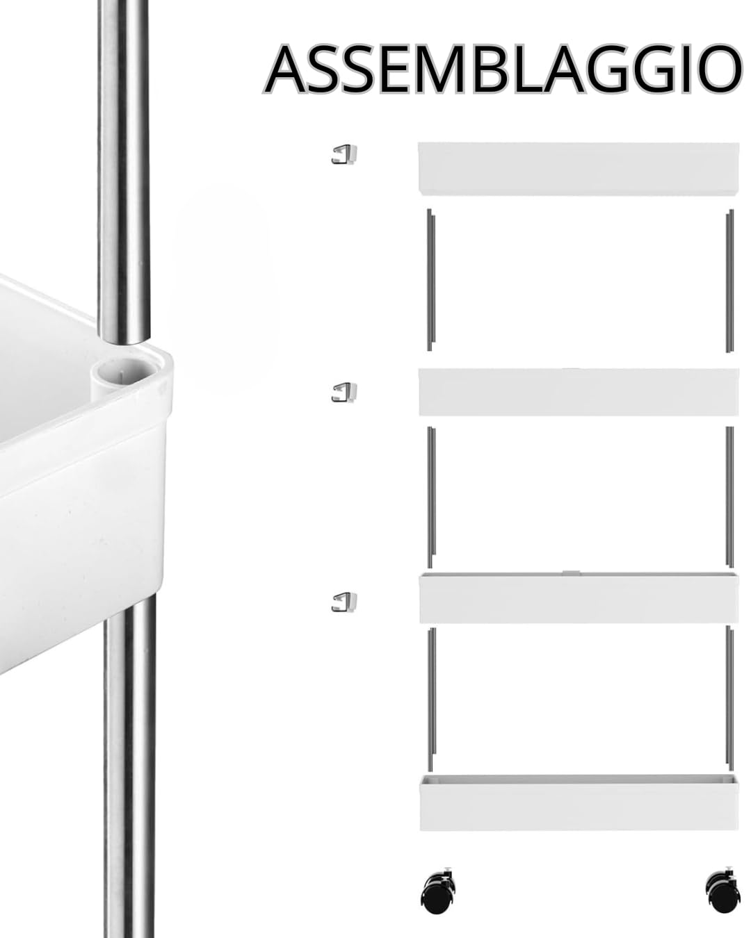 A.M.C. Carro portaobjetos con estantes, carro de cocina ahorra espacio con ruedas, carro deslizante, estantería alta y estrecha para cocina, baño, lavandería, dormitorio, espacios estrechos (40 x 13 x