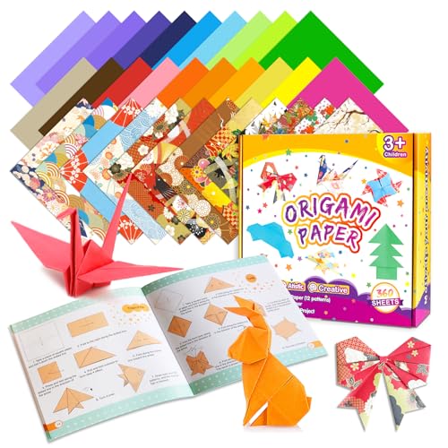 LIKYMO Origami Paper Set - Gifts for 6-12 Year Old Girls Boys Origami Kit with 360 Sheets and Guiding Book Arts and Crafts Origami Set for Kids