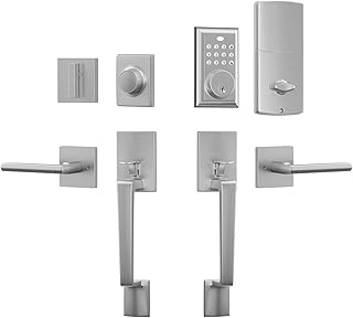 Keyless Double Door Lock Set with Handle, NeuType Keypad Deadbolt, Keyless Double Door Handle Set with Dummy, Door Handle Sets - Auto Lock, 1-Touch Locking, 50 User Codes, Satin Nickel