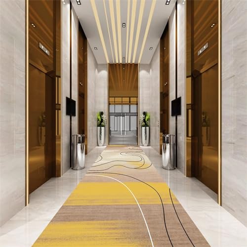 Alfombras de Pasillo Alfombra Moderna De Retales Amarillos Con Patrón De Líneas Onduladas, Alfombra Antideslizante Lavable Para Lavandería Guardería Dormitorio Cocina ( Size : 100x750cm/3.3x24.6ft )
