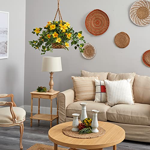 Nearly Natural Bougainvillea Basket Silk 1 Artificial Hanging Plant, 32 X 32 X 24, Green, Pink & 6866-Yl 22In. Hibiscus Hanging Basket,Yellow,10.125'' X 17.5'' X 10.125'' #TOP6