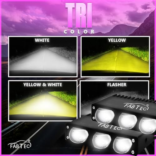 Image of FABTEC T1 Hidden Drive 100W 3 Led Bumper Projector Fog Lights, Super Bright 12000LM White+Yellow Dual Beam + Flasher Spot Beam Fog Lights for Cars (Set of 2)
