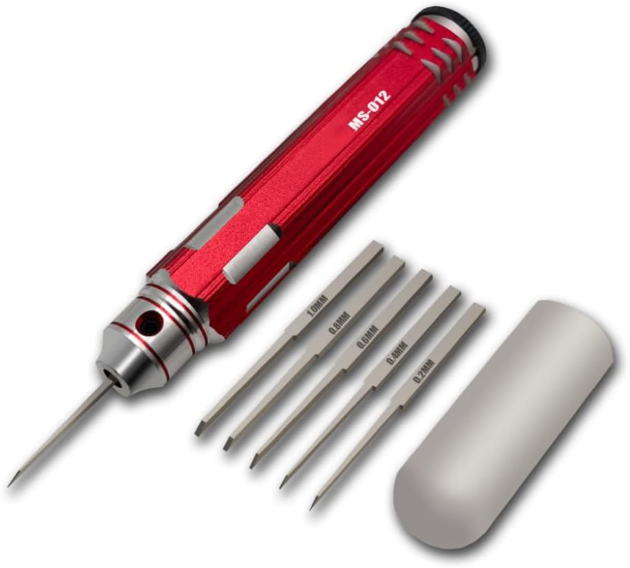 ANSAI Model Scriber with 5 Blades for Modeling Hobby Resin GK Carved Scribe line Cutting Tool Chisel + Rubber Cap Blades with Laser Mark