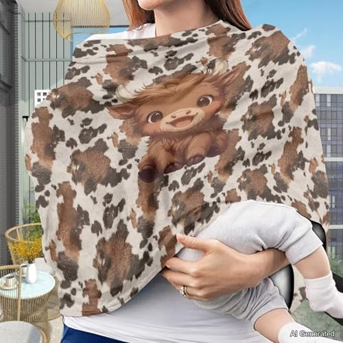 Image of Wanyint Baby Car Seat Covers Nursing Cover Carseat Canopy Baby Breastfeeding Cover Multi-Use Nursing Scarf Infant Stroller Cover Home Decor, Cute Highland Cow Brown Cow Print