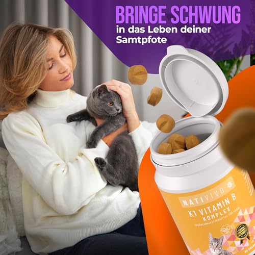 NatiVivo K1 Vitamin B Komplex Katze – hochdosierte Hunde Vitamine mit Vitamin B1, B12 & Folsäure Vitamine für Katzen 120 Premium Tabletten Made in Germany