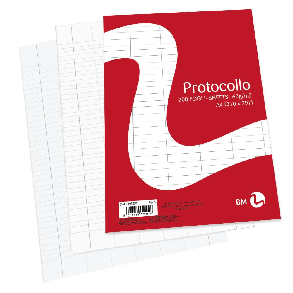 BM BeMore Protocol Paper A4, 0109291 - Ruling A - Margin Rules Ideal for 1st and 2nd Grade - 60gsm Paper - Blister Pack of 200 Sheets of Protocol