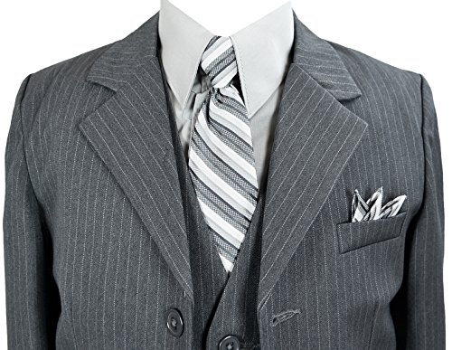 Boys Pinstripe Suit in Grey with Matching Tie Size 18