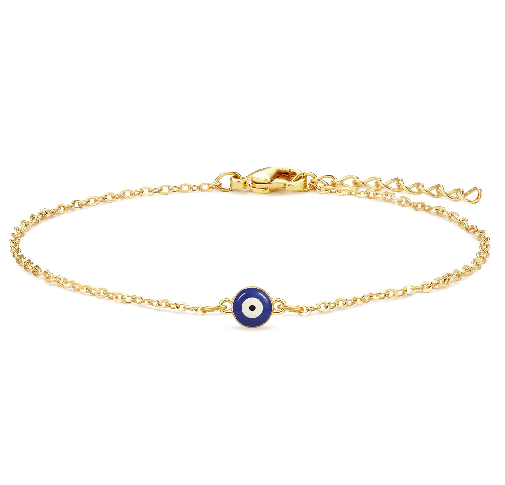 Dainty Evil Eye Bracelets for Women, Gold Plated Adjustable Evil Eye Lucky Amulet Chain Bracelet Jewelry Gifts